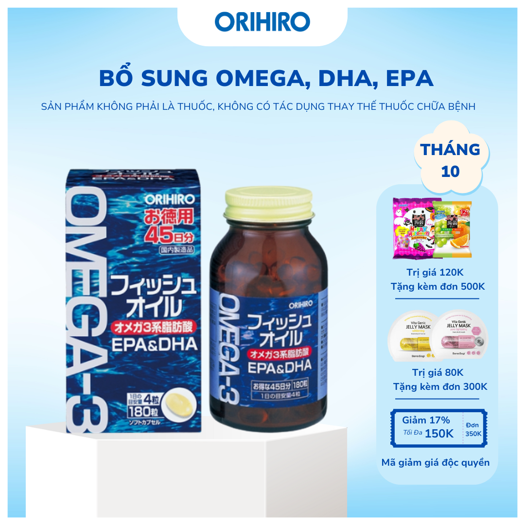 TBSSK Hỗ Trợ Bổ Sung DHA, EPA Viên Uống Dầu Cá Omega 3 Orihiro 180 Viên - ORIHIRO NHẬT BẢN CHÍNH HÃNG
