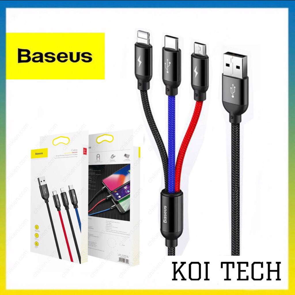 Dây sạc 3 đầu baseus sạc đa năng - cáp sạc 3 in 1 lightning micro usb type c cho IP xiaomi samsung ...vv - KOI TECH