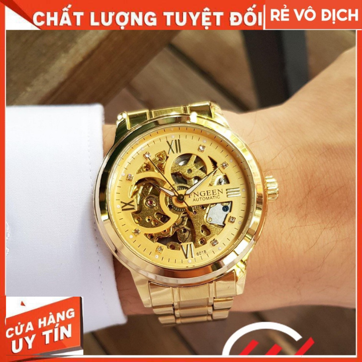 Đồng Hồ Cơ Nam Fngeen 6018  Đính Đá Sang Trọng Chống Nước Siêu Đẹp ,Tặng Kèm Vòng Tỳ hưu và hộp, Bảo Hành 12 Năm