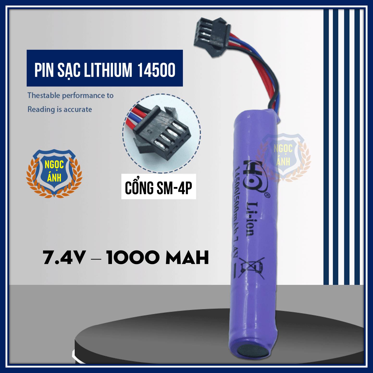 Pin sạc lithium-ion 14500 7.4v 800mah cổng sm-4p