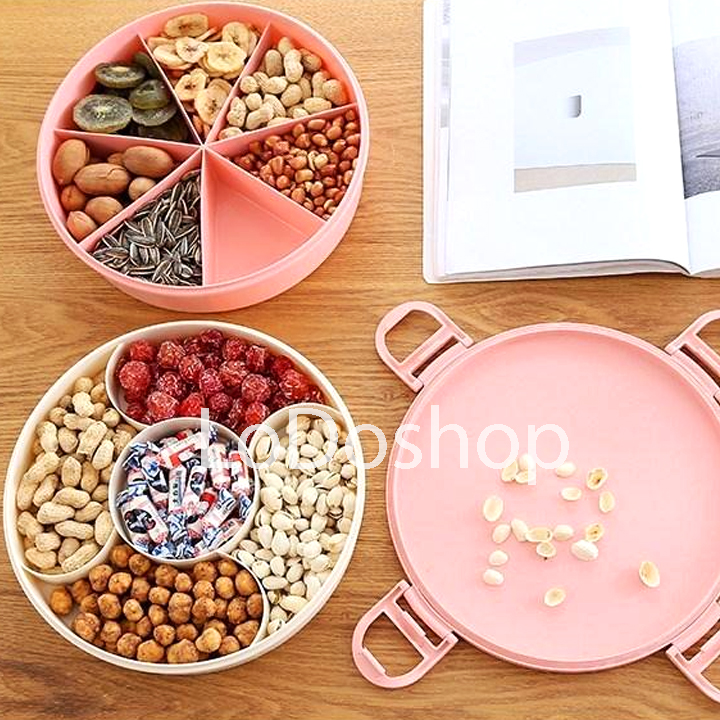 Khay đựng mứt kẹo 2 tầng 12 ngăn - Hộp đựng bánh mứt hình tròn - Khay mứt tết 2023