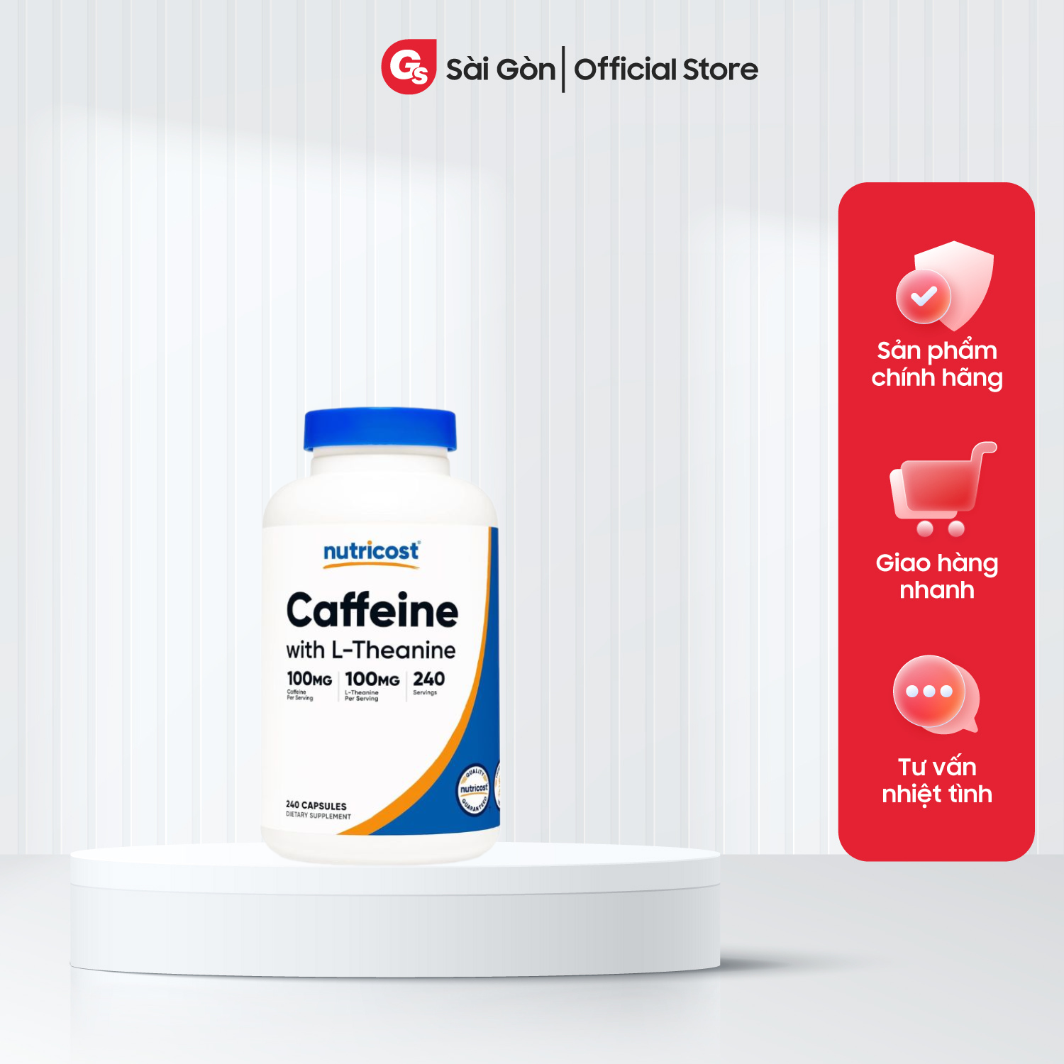 Nutricost Caffeine with Theanine, 100/100 mg - Hỗ trợ tập luyện tỉnh táo nhập khẩu Mỹ