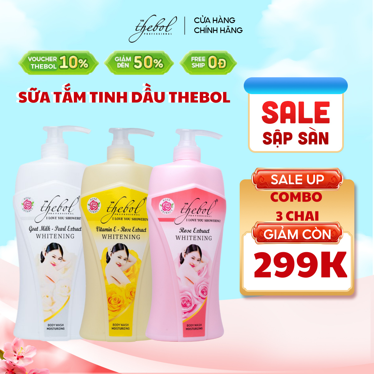 Sữa tắm dưỡng ẩm sáng da Thebol MT010 tinh chất hoa hồng nước hoa sữa dê giúp lưu hương thơm lâu thành phần tự nhiên an toàn dịu nhẹ