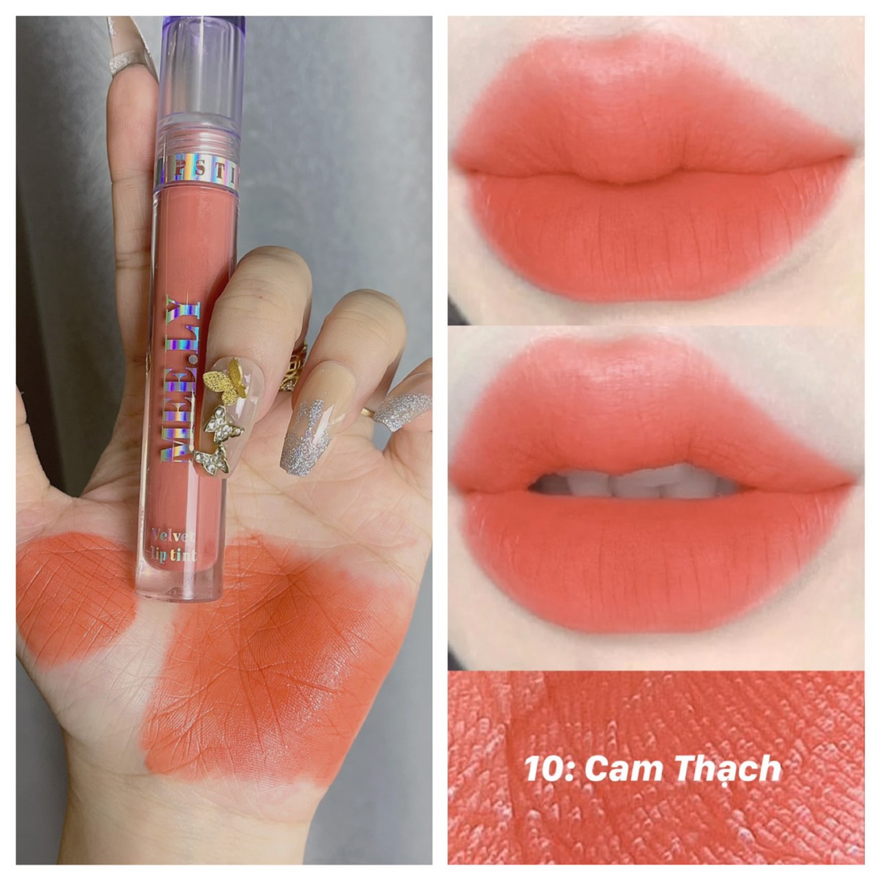 Son kem lì ngậm dưỡng dưỡng môi cấp ẩm cho môi lâu trôi 12 giờ melly màu cam thạch