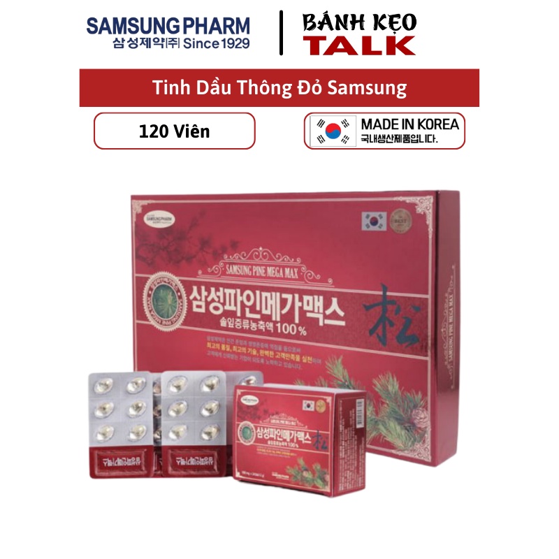 Tinh dầu thông đỏ samsung pine mega max hàn quốc hộp 120 viên, date 2026