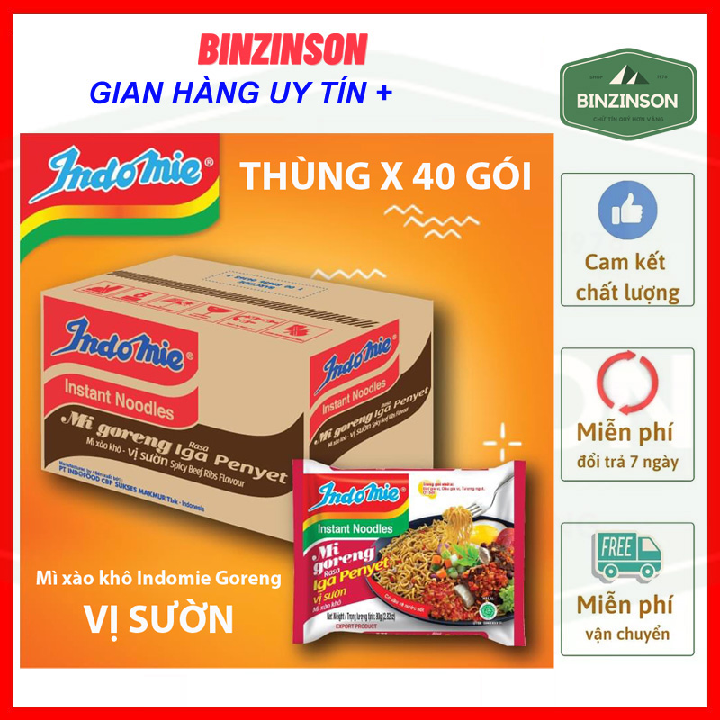 Mì xào khô mỳ trộn Indomie mì Goreng Ngon số 1 Thế Giới  [ COMBO 10 GÓI VỊ SƯỜN ] - BINZINSON