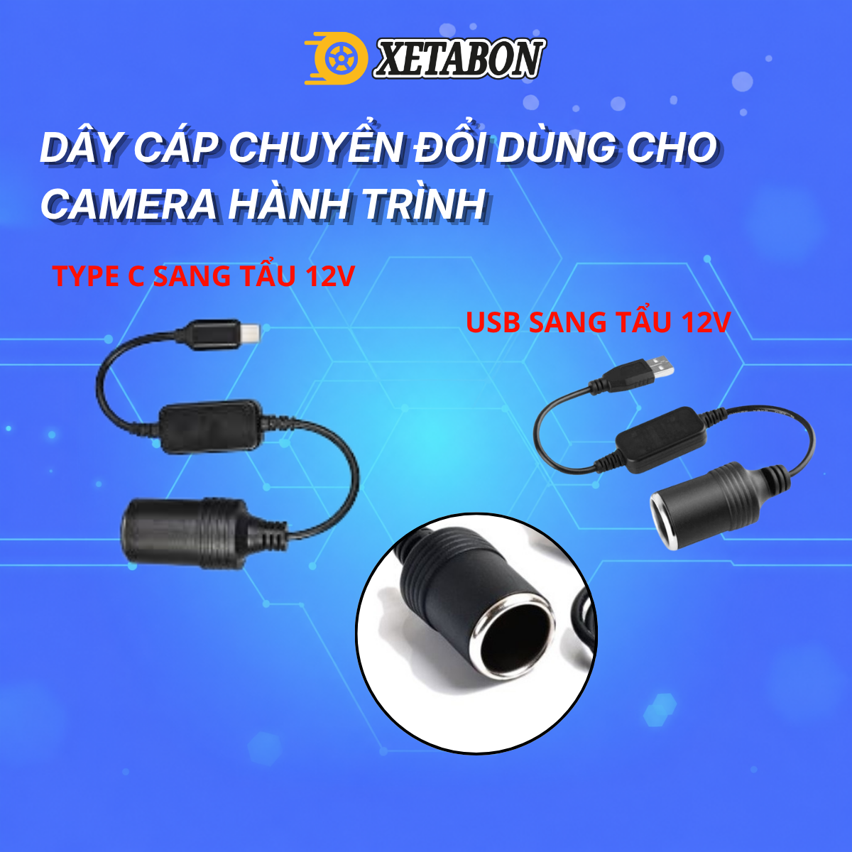 Dây Cáp Cắm Tẩu Sạc Chuyển Đổi Cổng Type-C 5V Sang 12V , Chuyển Đổi 5V 2A Cổng USB Sang 12V 8W Chuyên Dụng Cho Xe, Phù hợp Camera hành trình