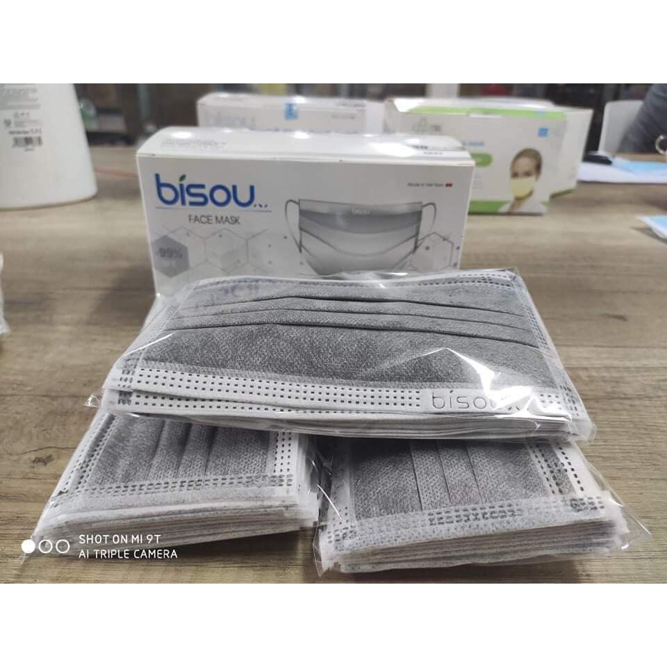 KHẨU TRANG Y TẾ BISOU 4 LỚP MÀU XÁM