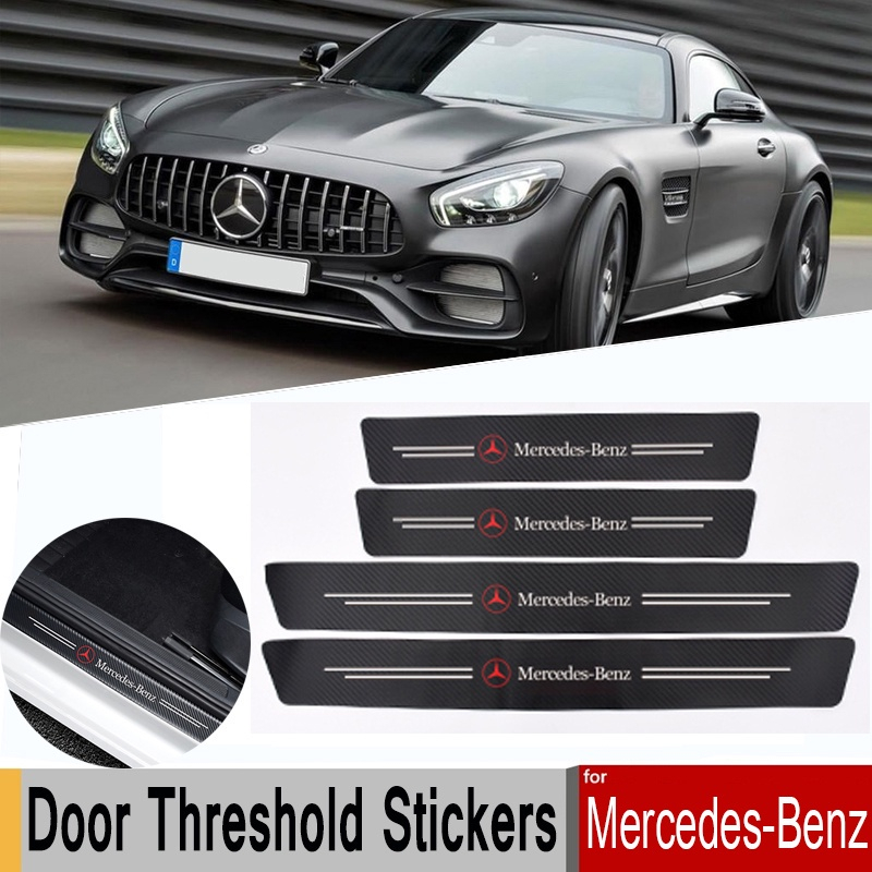 Miếng dán Nẹp cacbon, decal carbon dán bậc cửa, cốp logo xe Mercedes Benz chống xước bậc chân