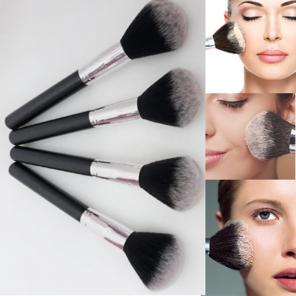 Cọ phấn trang điểm cán đen bạc lông siêu mềm, bám phấn, tạo lớp phấn makeup mịn, sáng, không dư thừa