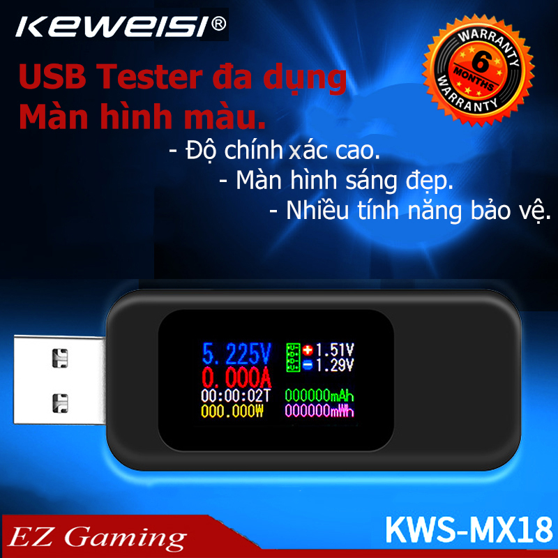 Thiết bị đo dòng điện điện áp dung lượng pin test cáp sạccủ sạc pin dự phòng KEWEISI KWS-MX18 Màn hình màu mới 2019