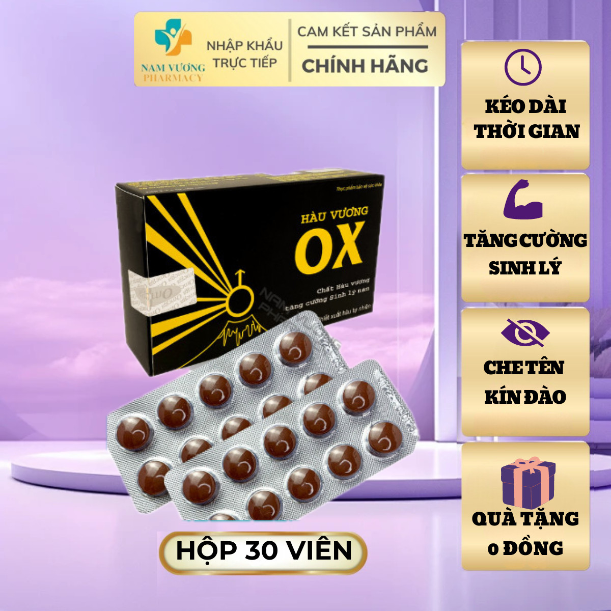 Hàu vương OX - Tăng cường sinh lý nam giới, Chống xuất tinh sớm, Kéo dài thời gian quan hệ, giảm yếu sinh lý - Hộp 30v
