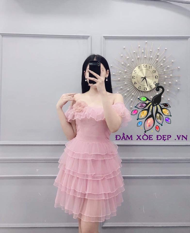 Đầm xòe trễ bẹt vai xếp tầng dập ly đính hoa, đầm cúp ngực đuôi tôm dự tiệc, đầm ôm body dạ hội sang trọng - DAMXOEDEP.VN