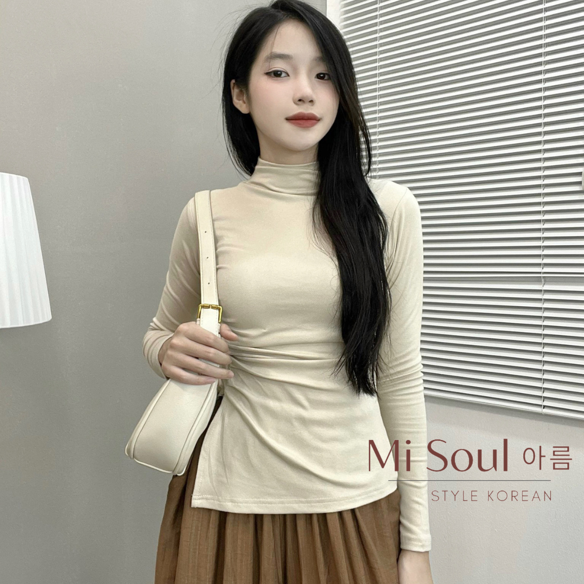 Áo Thun Dài Tay Nữ Cổ 3 Phân Nhúm Sườn Xẻ Tà BigSize MiSoul, Áo Thun Nữ Dài Tay Xẻ Tà BigSize MiSoul 222