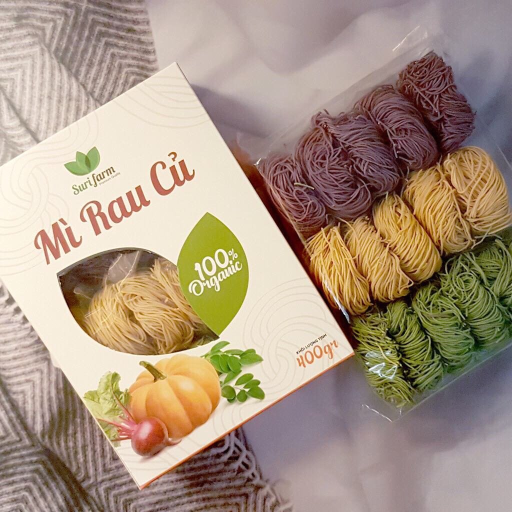 Mì rau củ 3 màu surifarm 400g, mì rau củ hữu cơ từ đà lạt