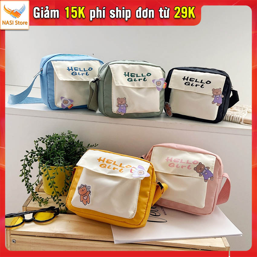 Túi đeo chéo nữ Hello Girl phong cách Hàn Quốc (T1020), túi đeo nữ thời trang rất dễ thương - túi xách nữ, túi chéo nữ, túi vải, túi cute - NASI Store