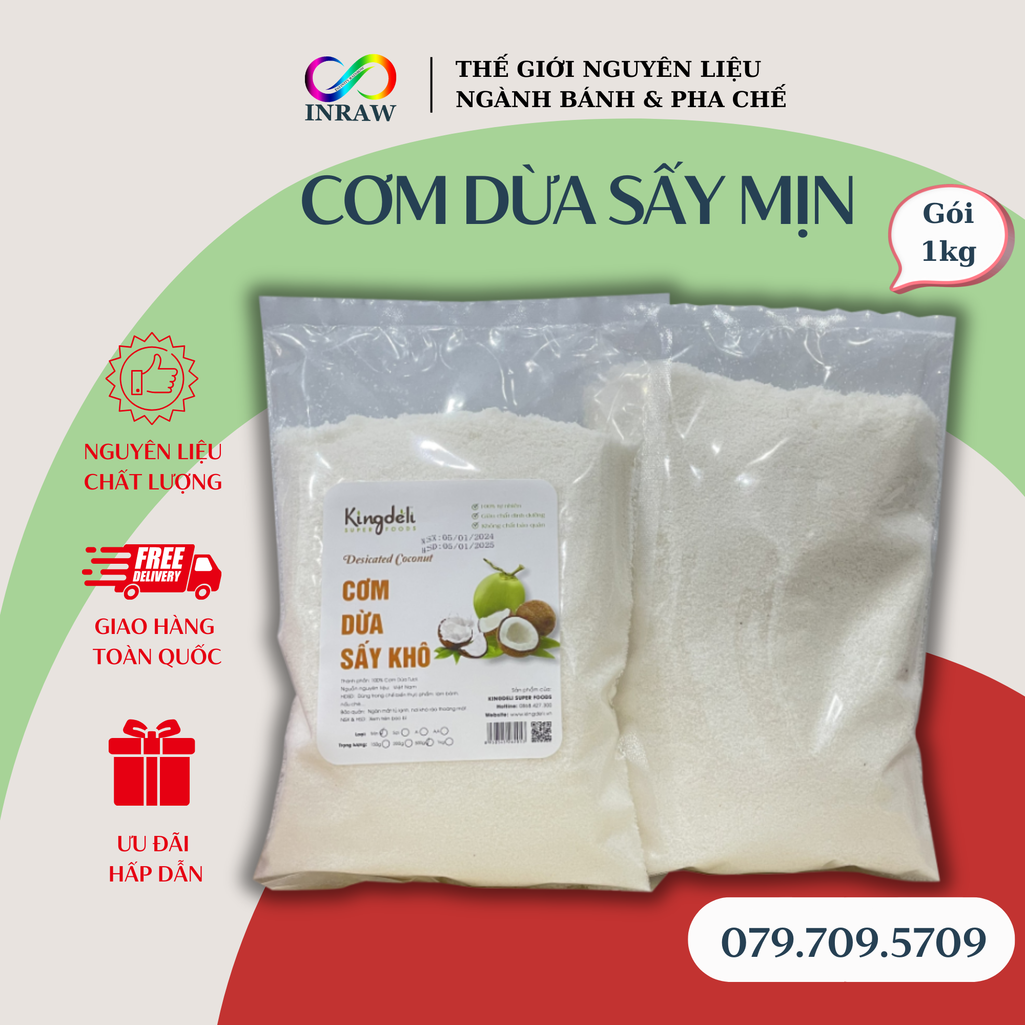Cơm Dừa Sấy Khô Hạt Mịn Gói 1kg - Giao thương hiệu ngẫu nhiên