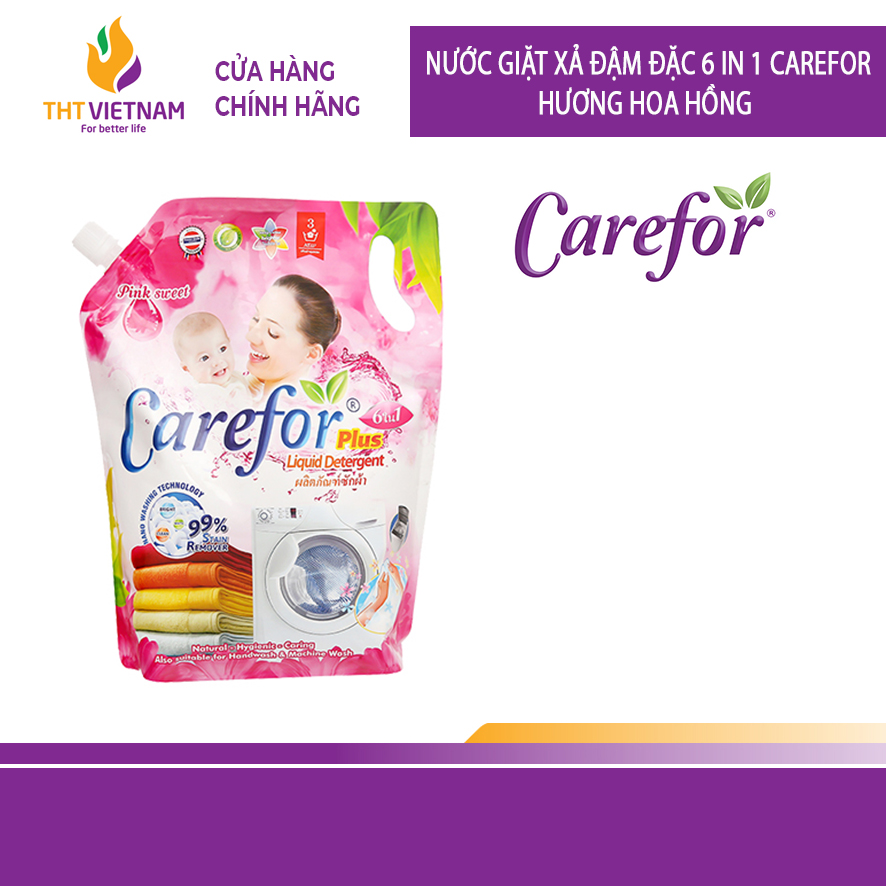 Nước giặt xả đậm đặc Carefor 2 lít hương hoa hồng