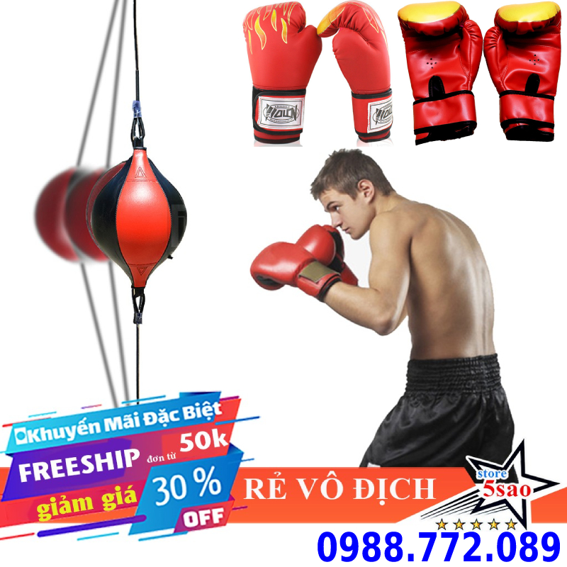 Bóng Đấm Phản Xạ Wobutiyu  + Găng Tay boxing rồng lửa - Thiết bị tập đấm bốc phản xạ dành cho dân chuyên