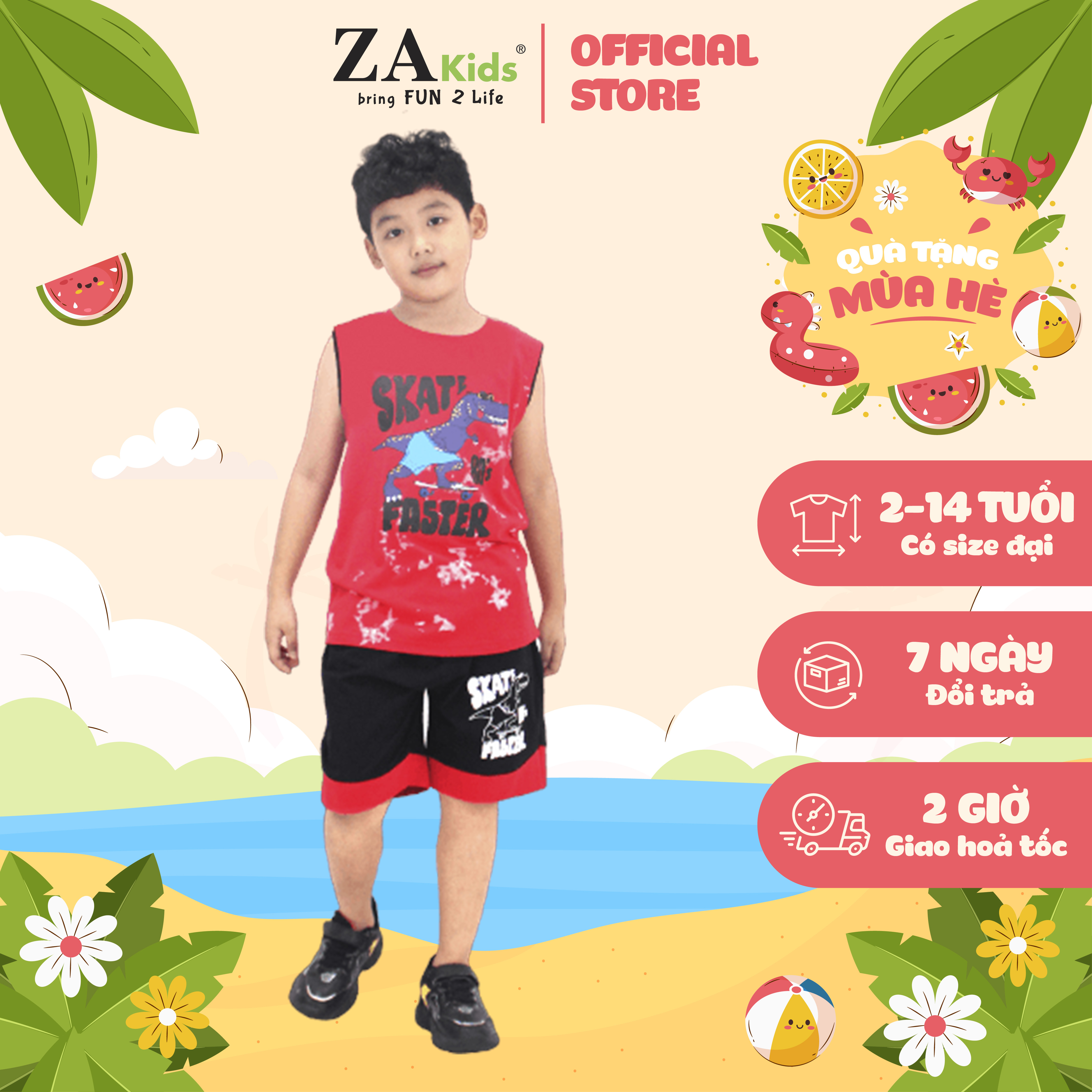 Đồ Bộ Quần Áo Thun Cotton Dành Cho Bé Trai Mặc Nhà Mùa Hè Zakids ZA02326SN ( Size từ 12-64kg)