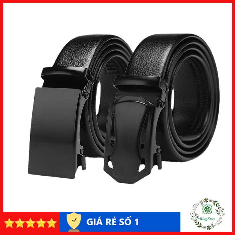 Thắt lưng nam khóa tự động, dây thắt lưng da nam cao cấp mặt đen trơn sang trọng tlđt1