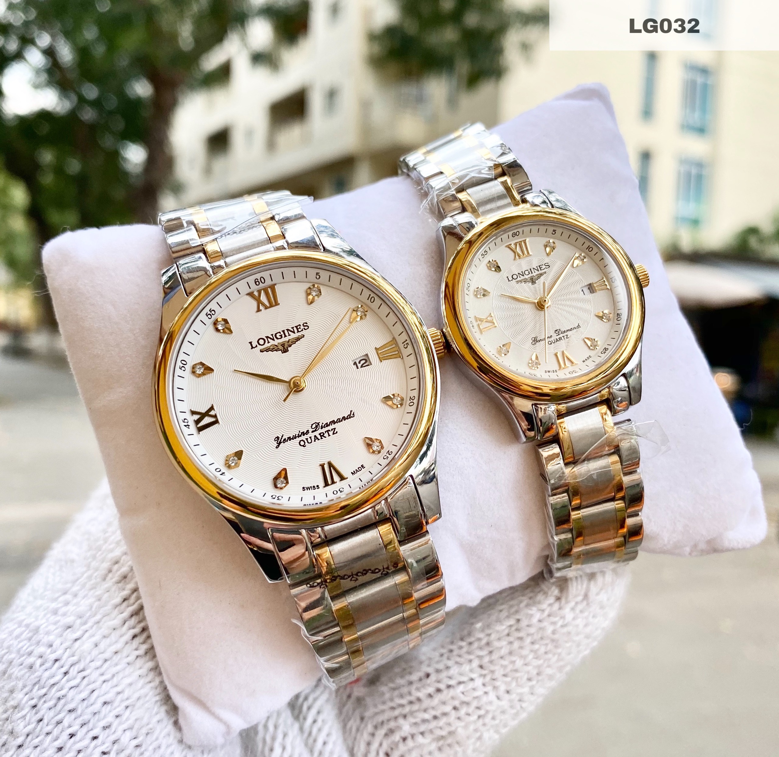 Tặng 2 vòng đá + 4 pin ag4 trị giá 100.000đ khi mua đồng hồ đôi l0ngines lg032 dây kim loại chống xước, chống nước