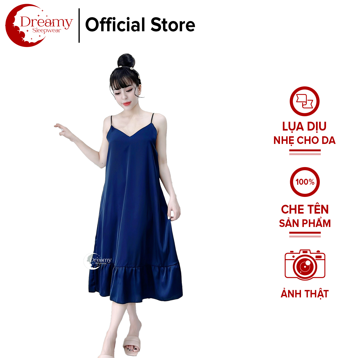 Váy ngủ sexy quyến rũ, váy ngủ 2 dây lụa mặc ở nhà cho nữ, váy ngủ nữ 2 dây dáng dài nhún bèo đuôi cá quyến rũ Dreamy VD06