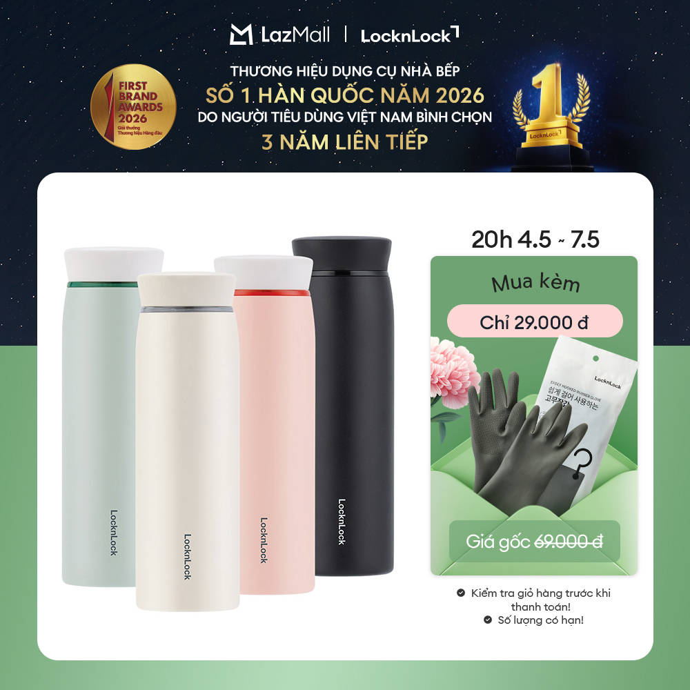 Bình giữ nhiệt Feather Light Ring LocknLock 460ml - LHC4244 (4 màu) - thiết kế nhỏ gọn, nhẹ, giữ nhiệt nóng lạnh