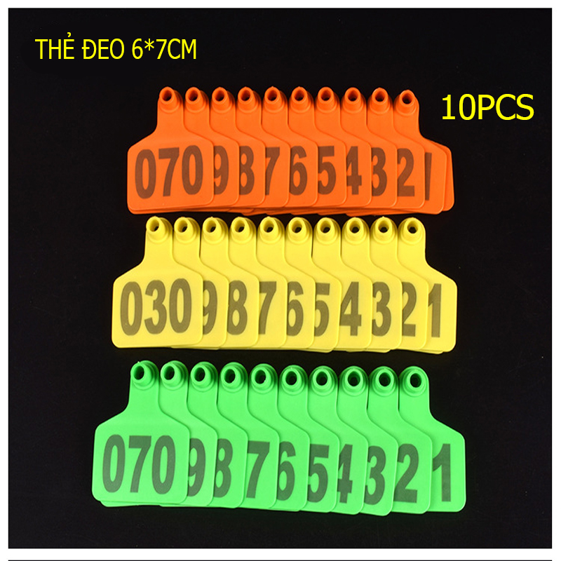 10PCS Thẻ đeo tai lợn, thẻ tai cho heo, bò, dê, chất bằng TPU bền, loại có số màu cam 7x6cm