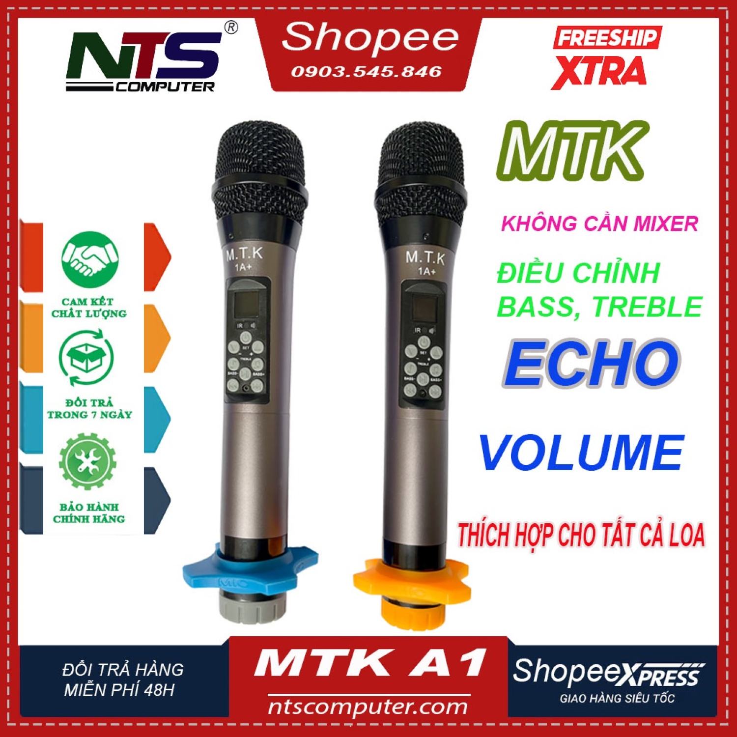 Bộ micro không dây cao cấp MTK 1A - Tích hợp Echo chỉnh Bass Trep