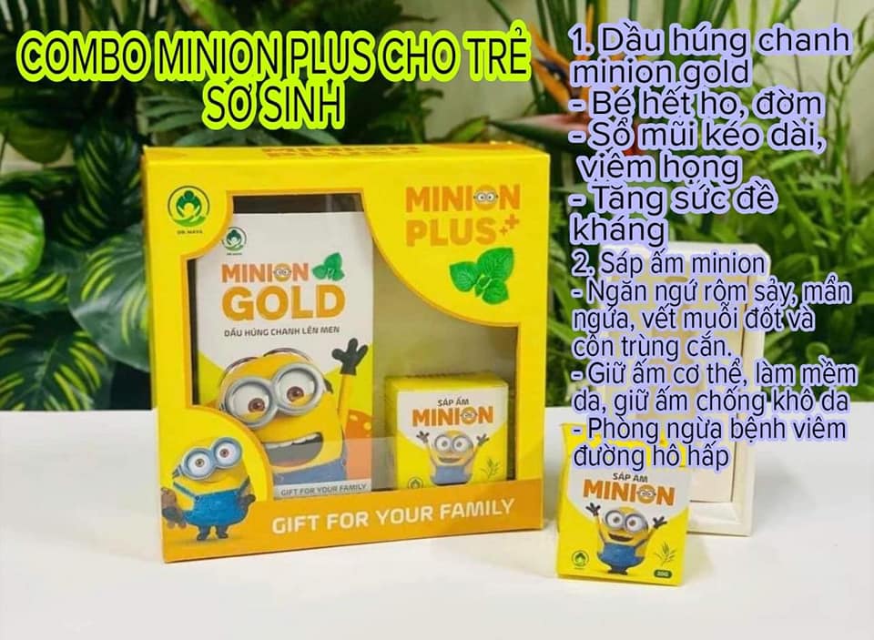 [HSD 11/2023] Bộ dầu húng chanh Minion Gold 30ml + Sáp ấm MINION PLus phòng ngừa ho khàn, sổ mũi, bôi vết thương côn trùng cắn