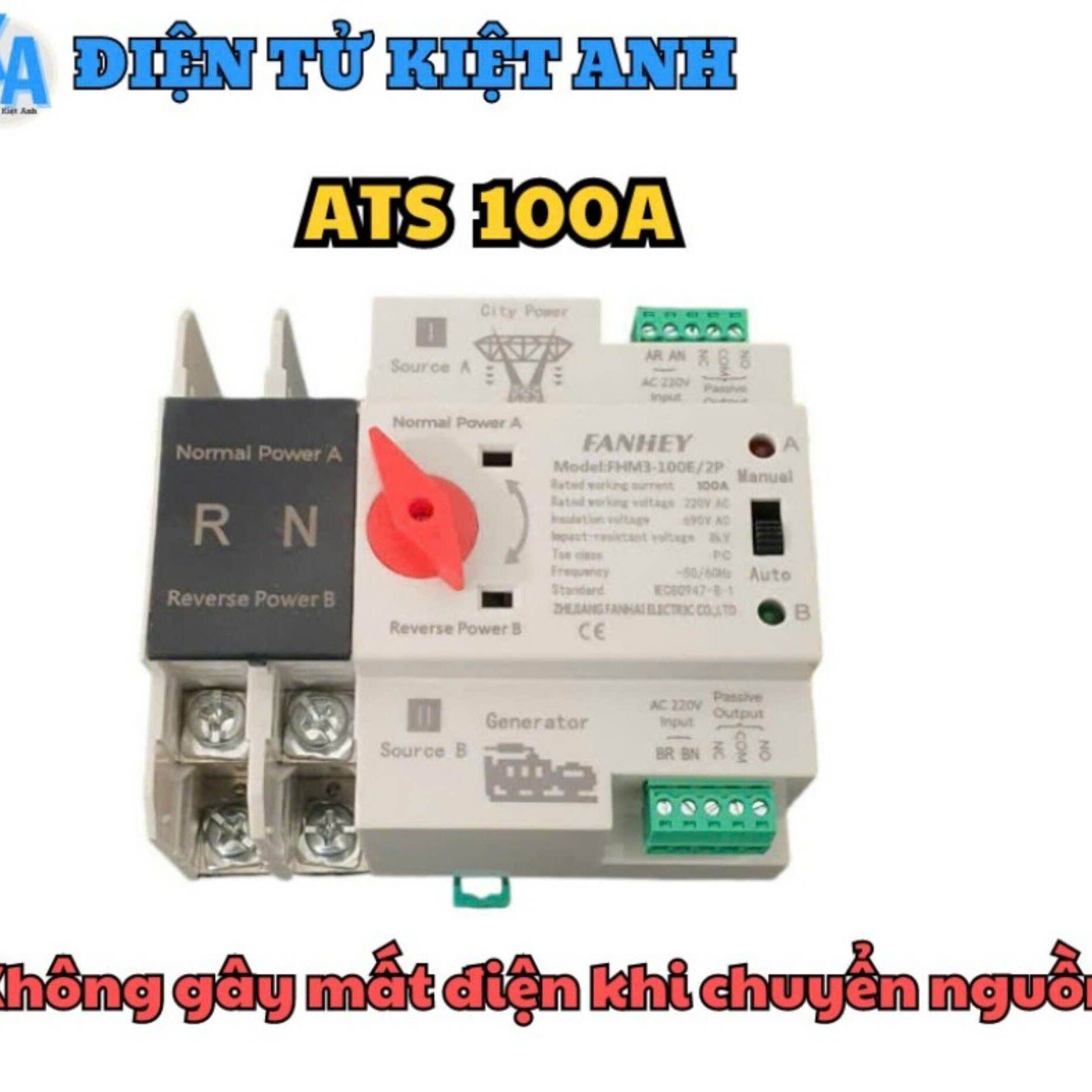 Cầu dao đảo chiều tự động ATS 100A , 125A 2P không gây mất điện khi chuyển nguồn-FHM3-100E/2P , FHM3-125E/2P