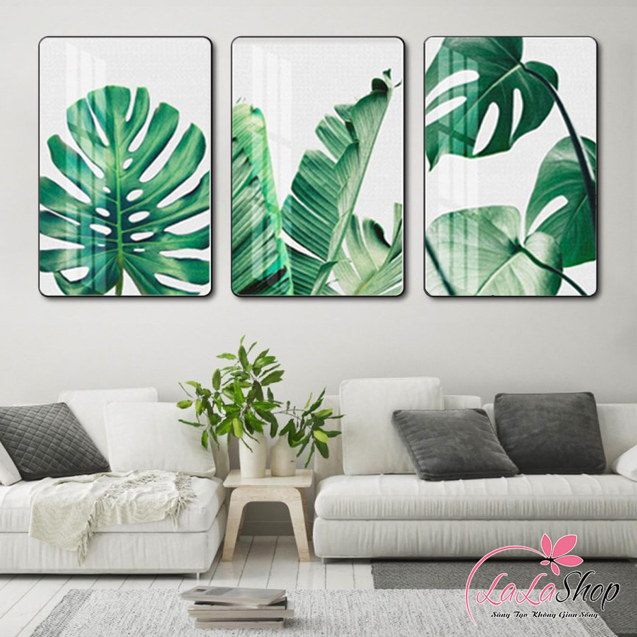 LaLaShop Bộ 3 tấm Tranh Canvas Treo Tường Cao Cấp Mẫu XJ2 Tranh decor góc làm việc tranh treo tường tranh hoa lá in 3d siêu nét