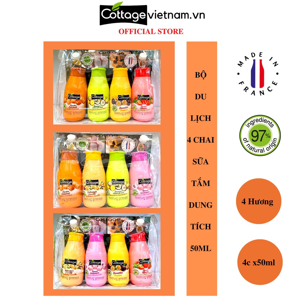 Sét 4 chai du lịch sữa tắm chính hãng Cottage 50ml/chai