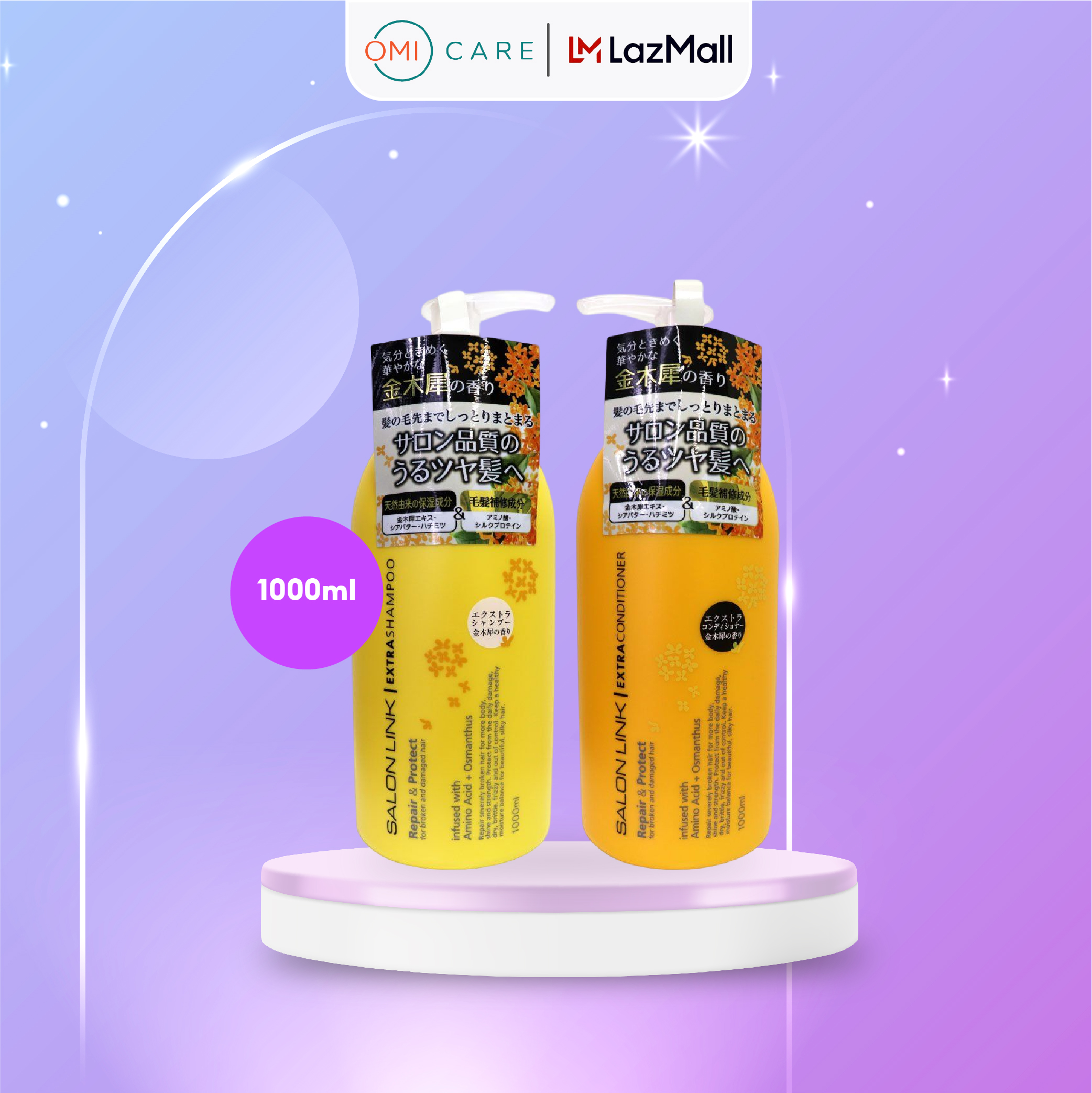 Bộ Dầu Gội Xả Siêu Dưỡng Phục Hồi Tóc Hư Tổn Salon Link Chứa Chiết Xuất Hoa Mộc Vàng Nhật Bản (1000ml)