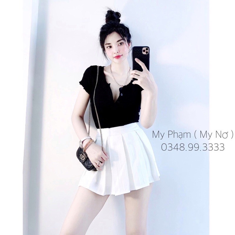 Áo Thun Xốp Croptop Cúc Ngực Hàng Đẹp Tôn Dáng