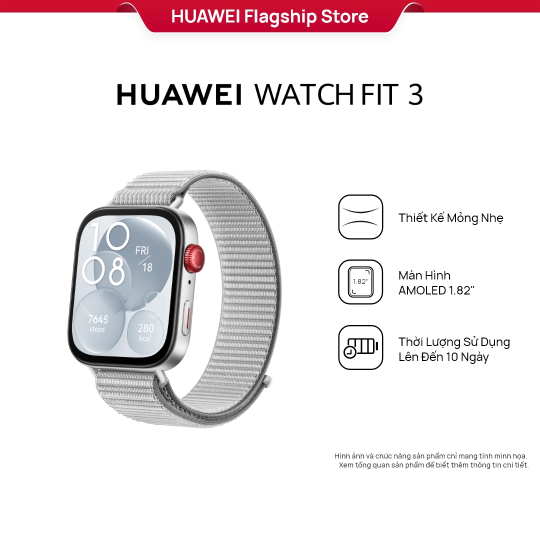 Đồng Hồ Thông Minh HUAWEI WATCH FIT 3 NFC Xám Thiết Kế Mỏng Nhẹ Màn Hình AMOLED 1.82" Quản Lý Tập Luyện Toàn Diện