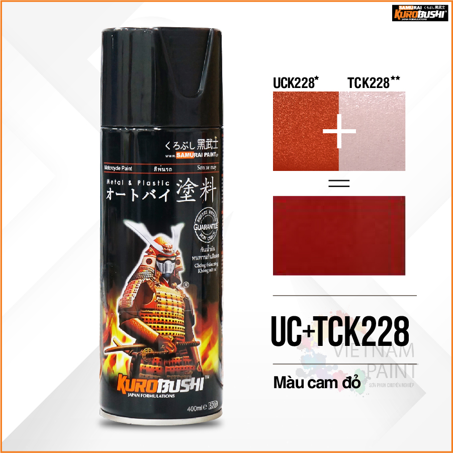 Sơn xịt samurai kurobushi - màu cam đỏ kawasaki uc+ tc k228 chuyên dùng cho xe máy