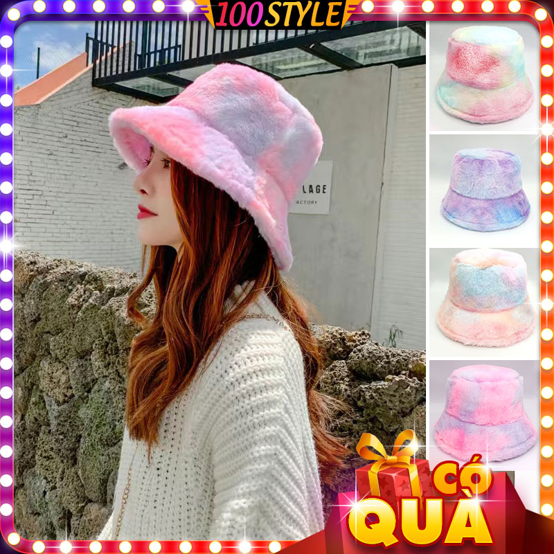 Nón lông bucket màu loang siêu xinh korea - 100style