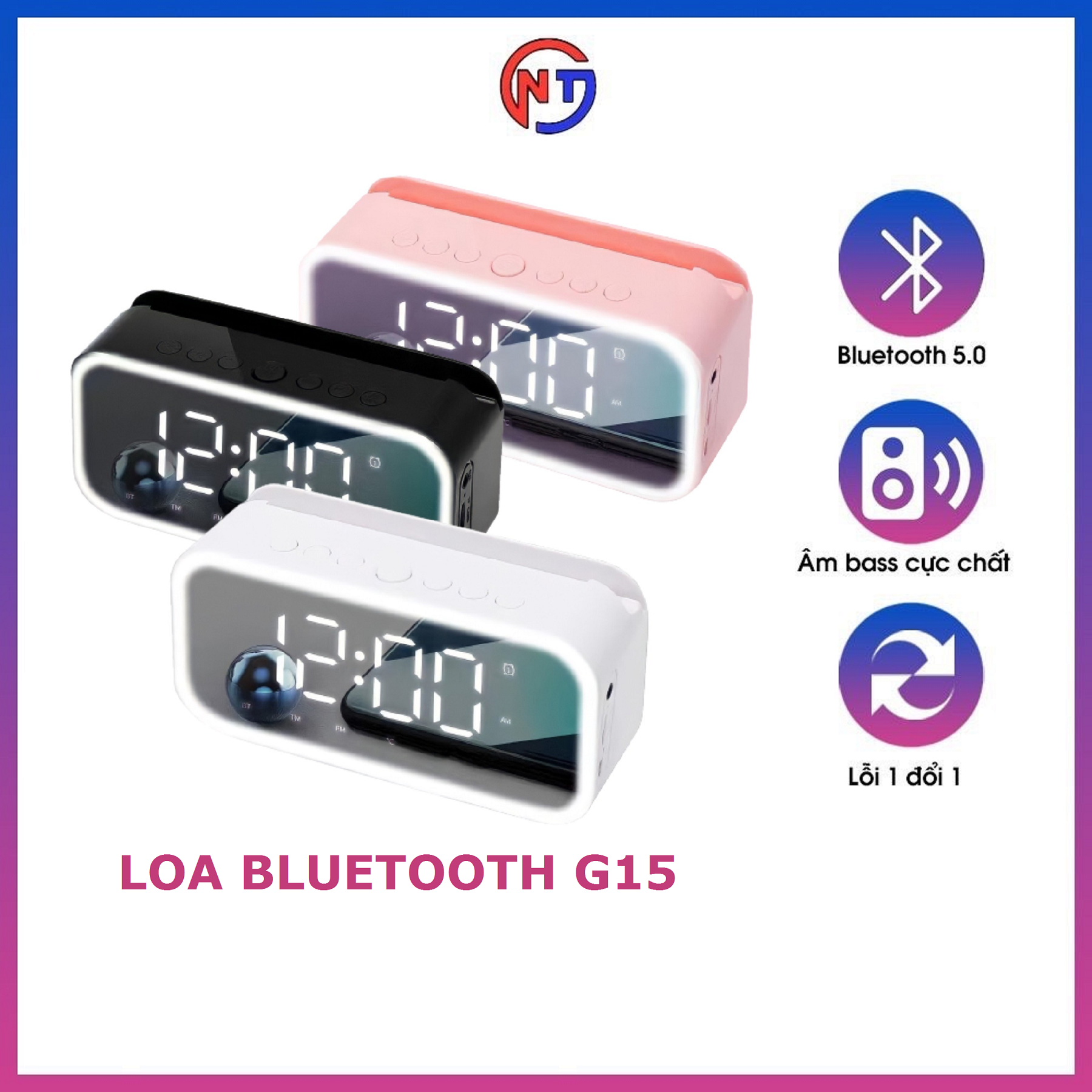 Loa bluetooth đồng hồ báo thức không dây G15 kiêm đèn ngủ nghe nhạc âm thanh hay