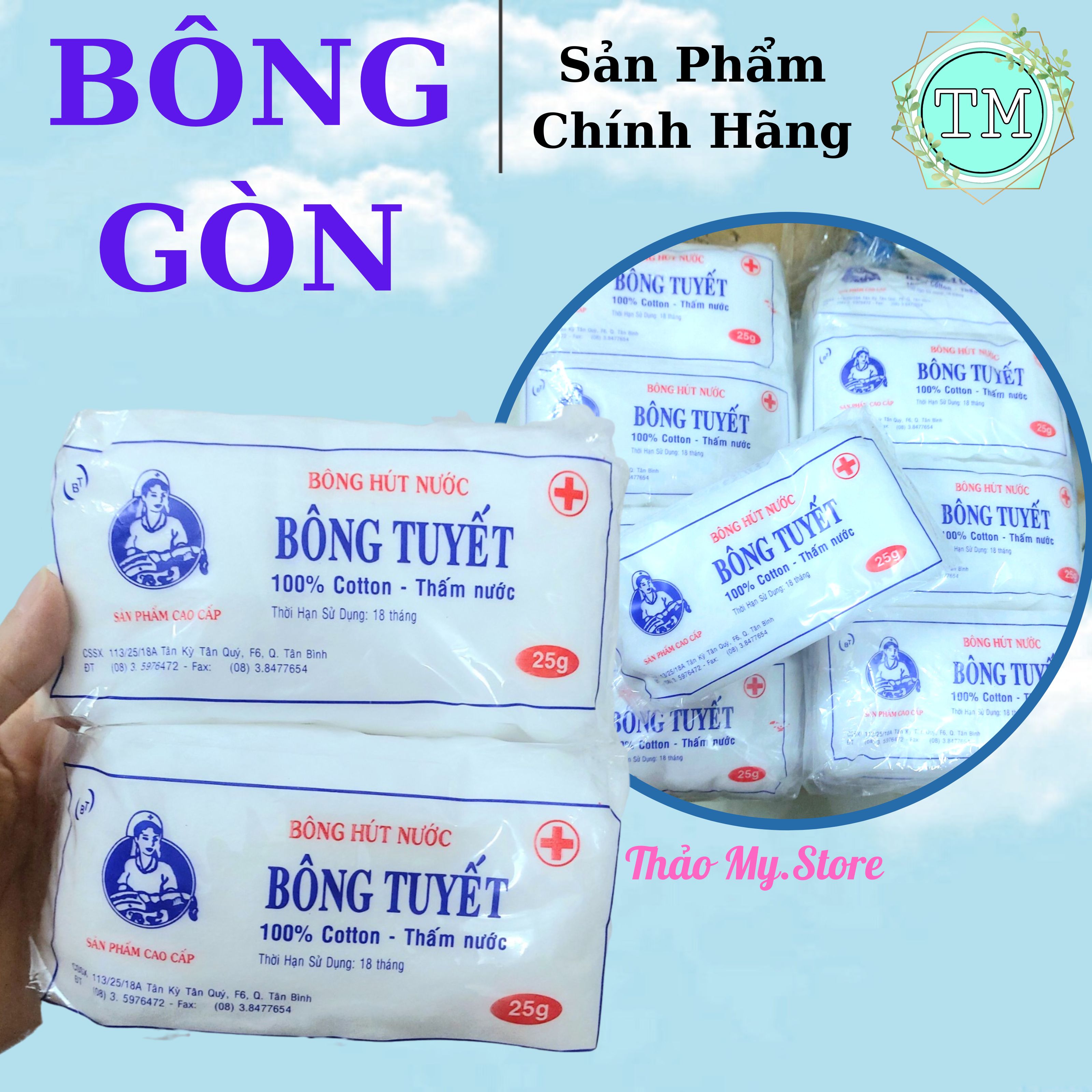 Bông gòn bông tuyết mền mịn 100% cotton 25g