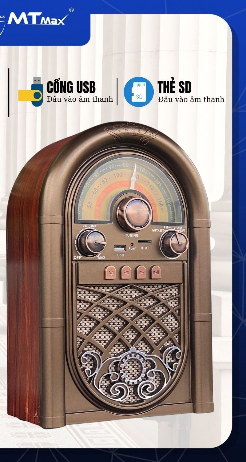 Đài fm bluetooth r1950bt - loa bluetooth kết hợp đài radio phong cách cổ điển hỗ trợ thẻ nhớ usb