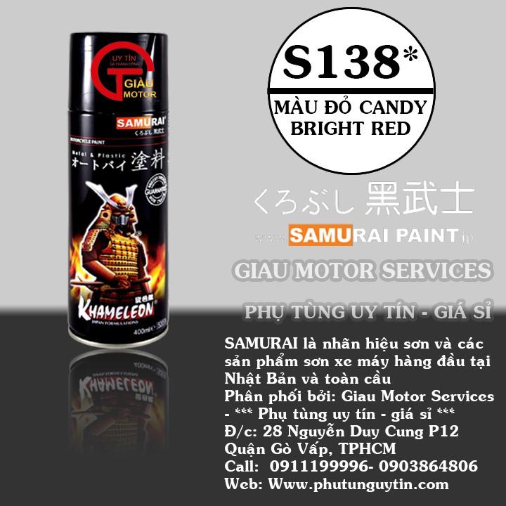 Chai sơn xịt sơn xe máy Samurai S138 màu đỏ sáng Suzuki  Bright Red, shop uy tín, giao hàng nhanh, giá rẻ