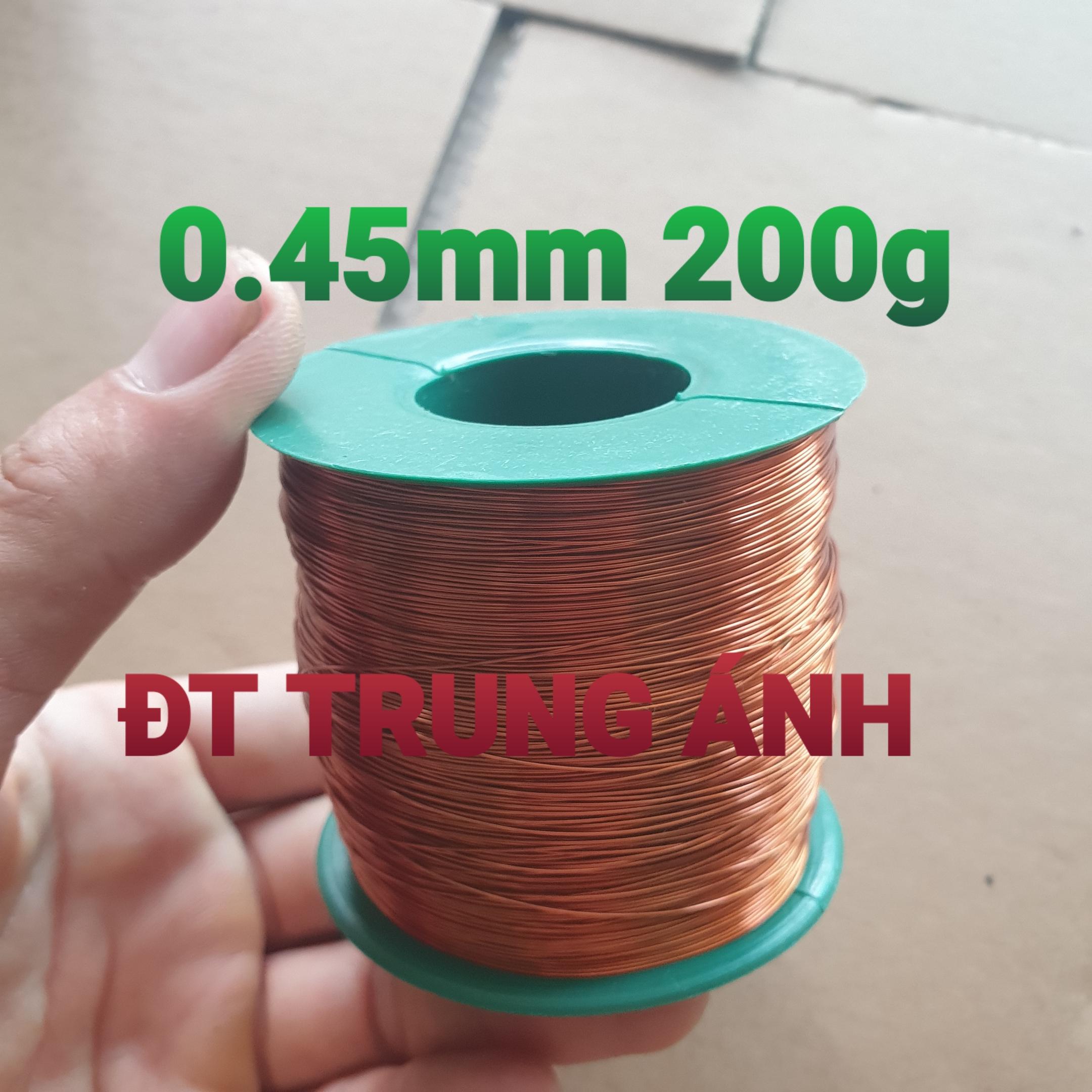 (Dây đồng cuộn 200Gram- 0.45mm). DÂY ĐỒNG TRÁNG MEN (DÂY ĐIỆN TỪ). QUẤN BIẾN ÁP, QUẤN ĐỘNG CƠ, MÔ TƠ. DÂY ĐÔNG BỌC EMAY CÁCH ĐIỆN.
