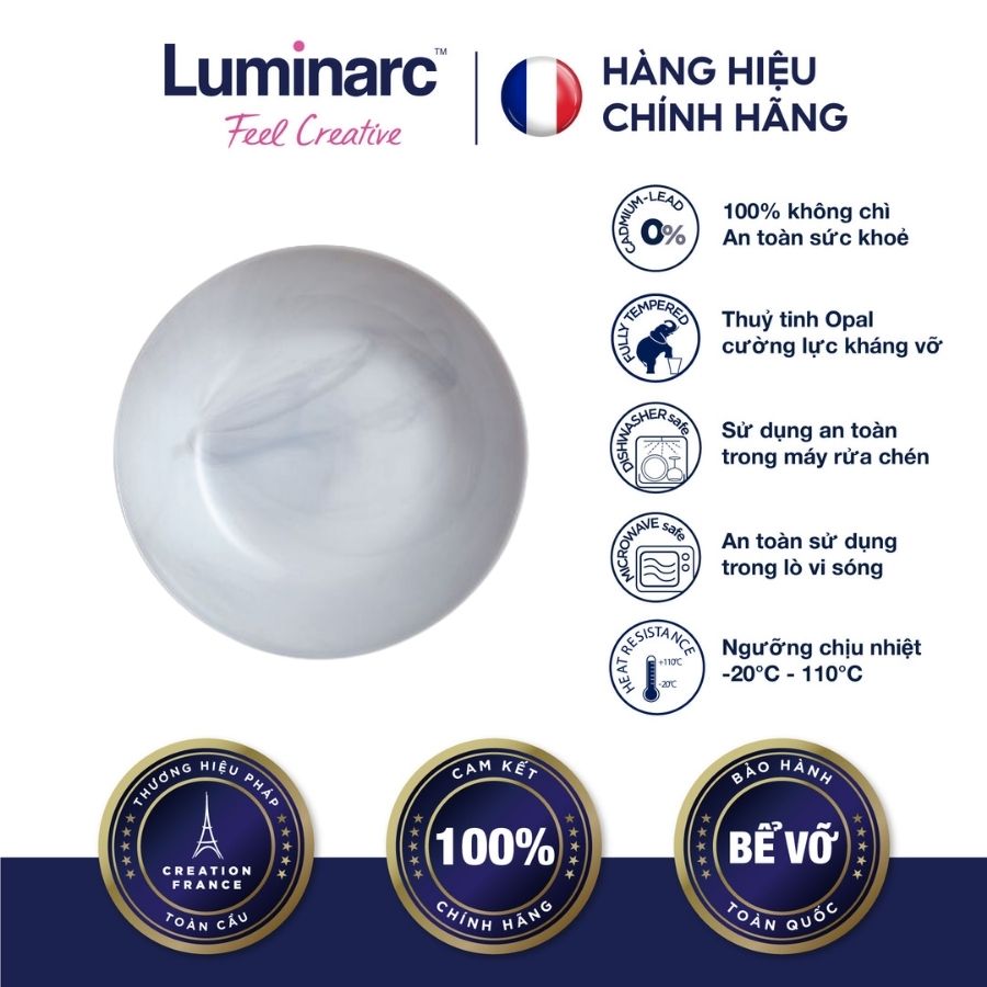 Bộ 6 đĩa sâu thuỷ tinh luminarc diwali granit marble 20cm - ludip9835