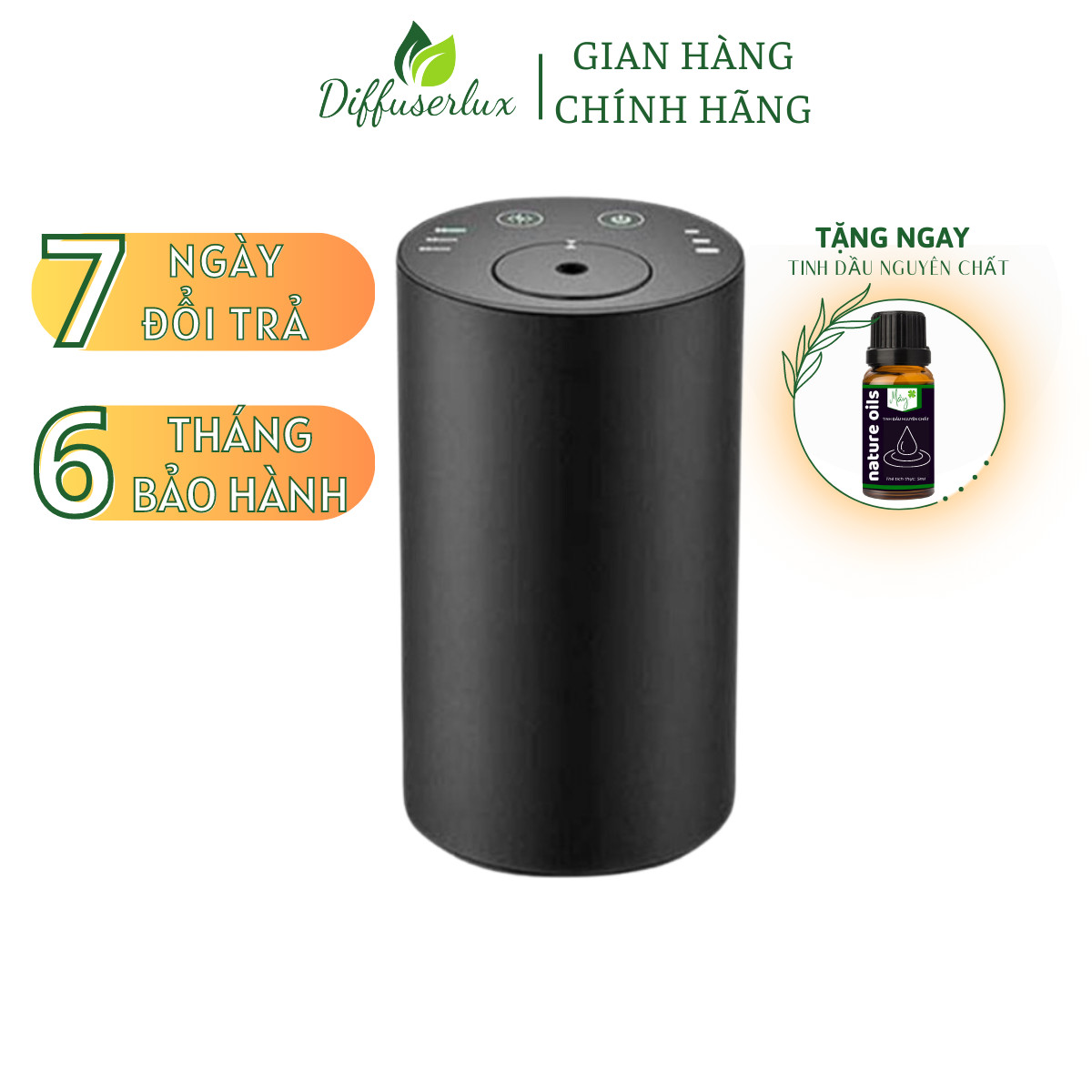Máy xông tinh dầu ô tô trực tiếp vỏ nhôm có tích pin, không dùng nước khuếch tán tinh dầu làm thơm phòng ngủ, khử mùi xe hơi, nhà vệ sinh - Diffuserlux
