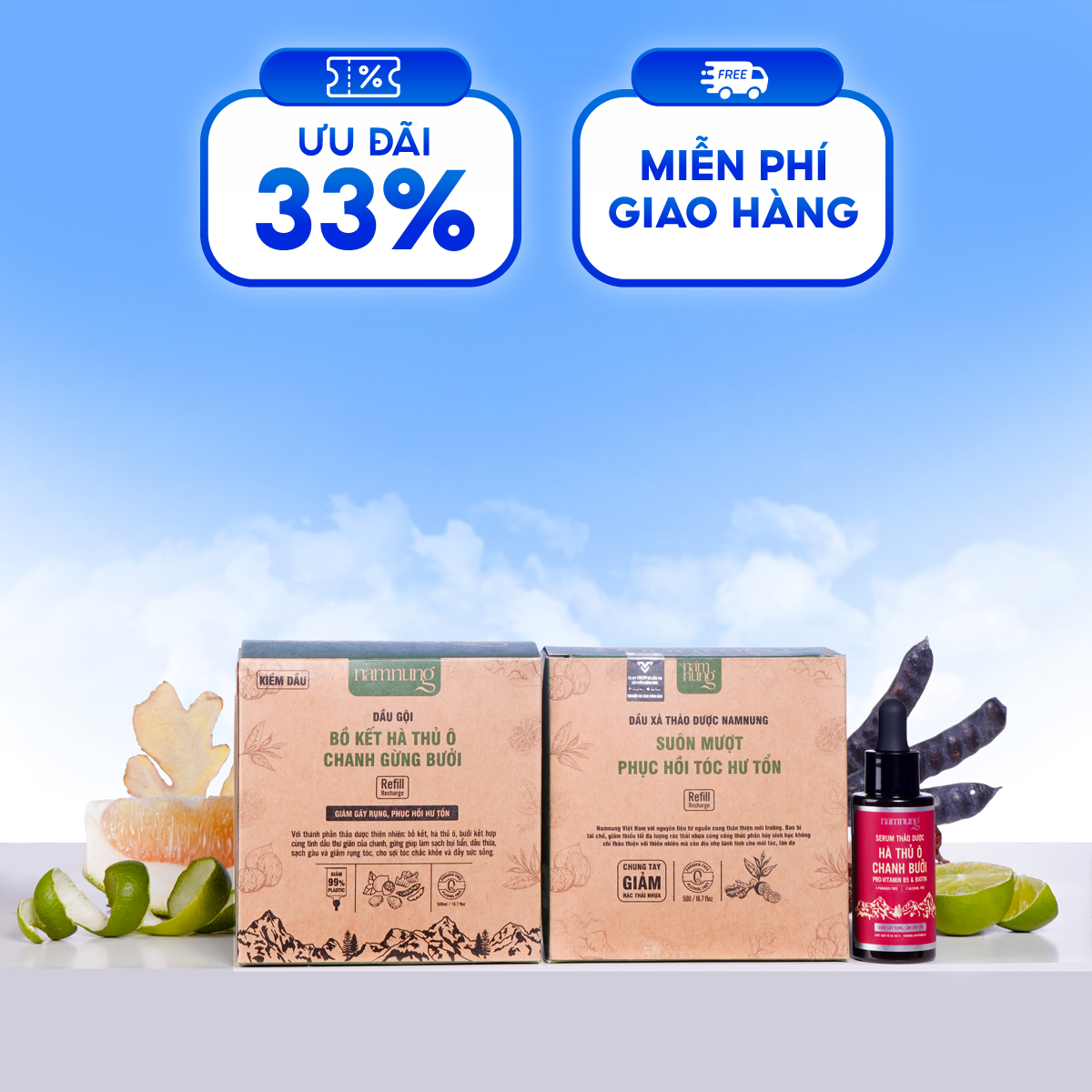 Túi refill dầu gội & dầu xả kiềm dầu kèm serum thảo dược NAM NUNG