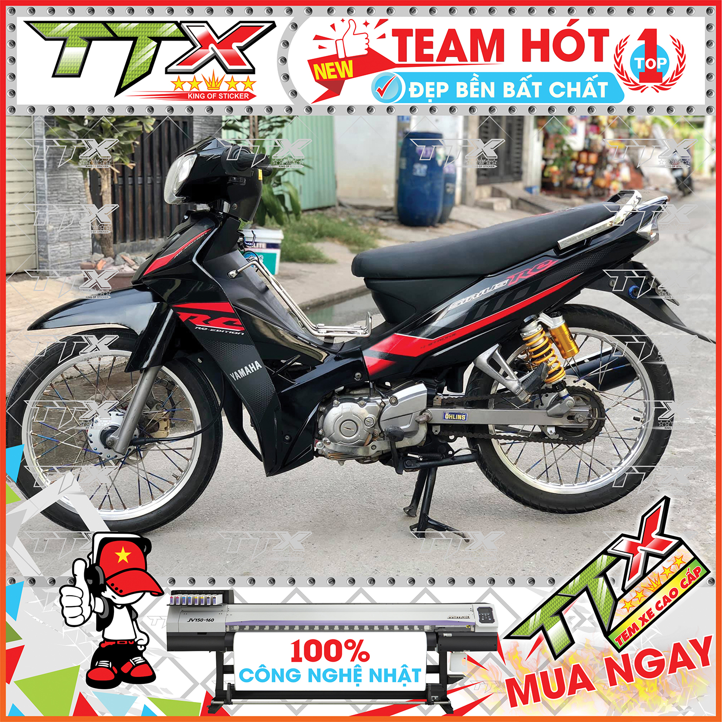 Tem rời sirius rc 110 , Team chế sirius dán xe màu đen chữ trắng viền đỏ đẹp hết ý , Shop TTX Tem xe sirius