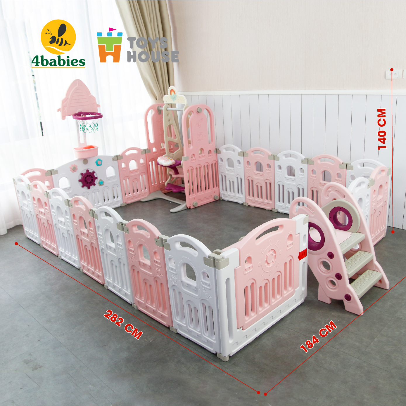Quây cũi cho bé gấp gọn kèm Cầu trượt, xích đu Toyshouse tiêu chuẩn Châu âu - Quây bóng cho bé, Nhà banh cho bé kết hợp Cầu tuột, xích đu bảo hành chính hãng 12 tháng