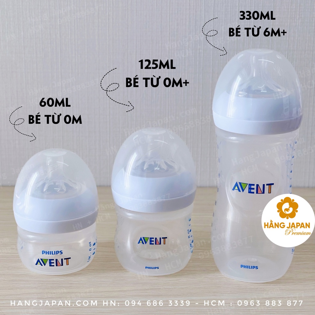 Bình sữa mô phỏng tự nhiên philip avent - 60ml / 125ml / 260ml / 330ml - núm ti avent natural đủ size